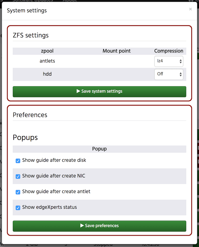 system settings